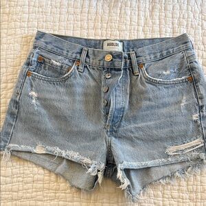 Gently Worn Agolde Size 26 Light Blue Distressed Jean Shorts